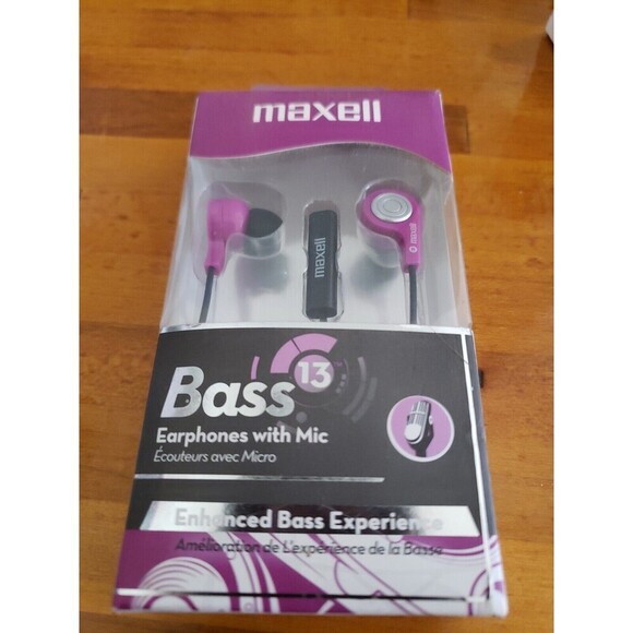 Maxell Bass 13 Earphones W/Mic  Enhanced Bass Experience - Picture 1 of 7